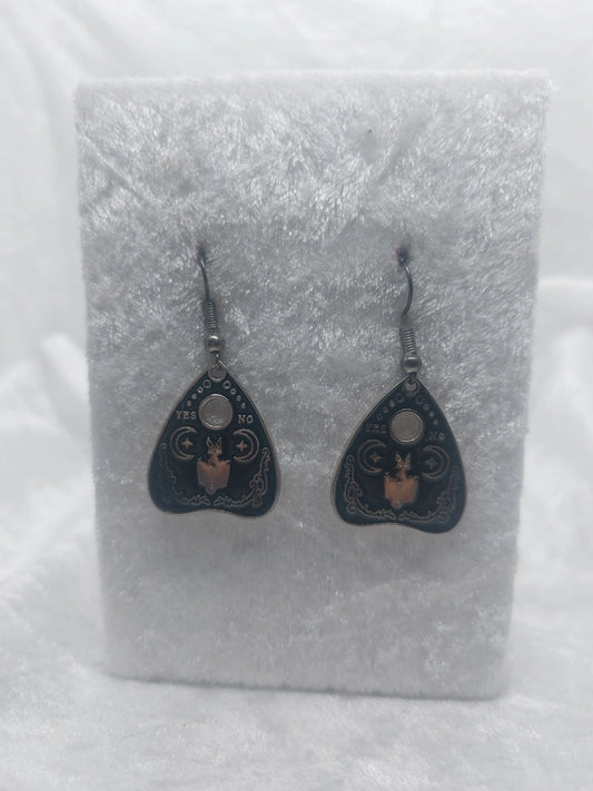 Dark Silver and Black Double Moon Quija Planchette Earrings 1118Markets