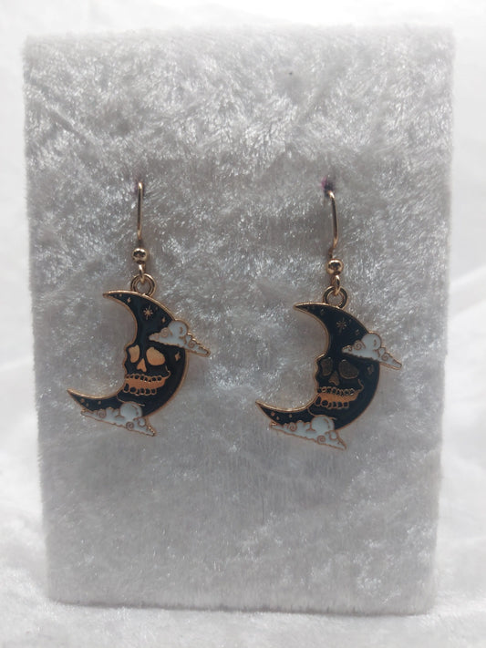 Gold and Black Moon Earrings 1118Markets