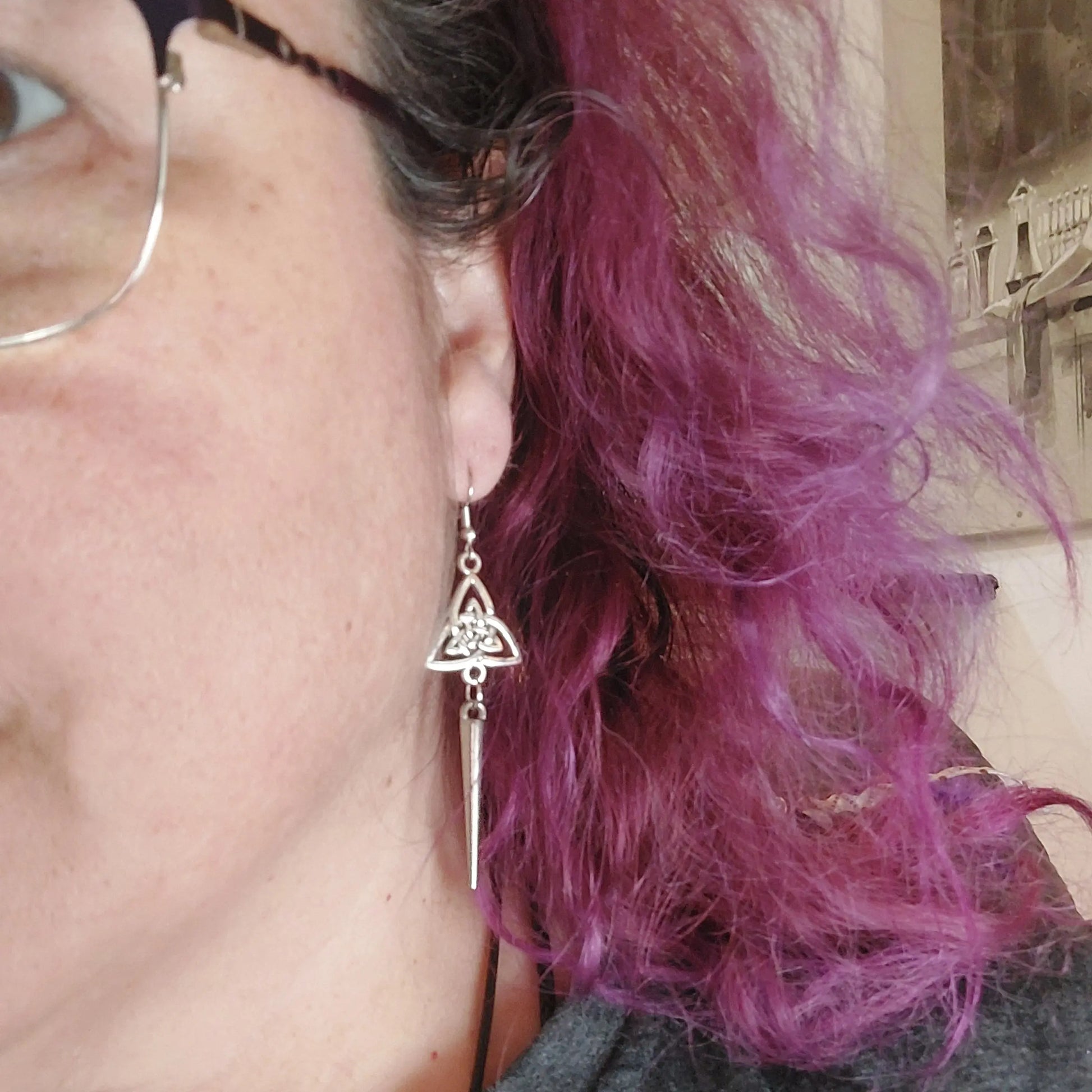 Triquetra Silver with Dangle Spike Earrings - 1118Markets