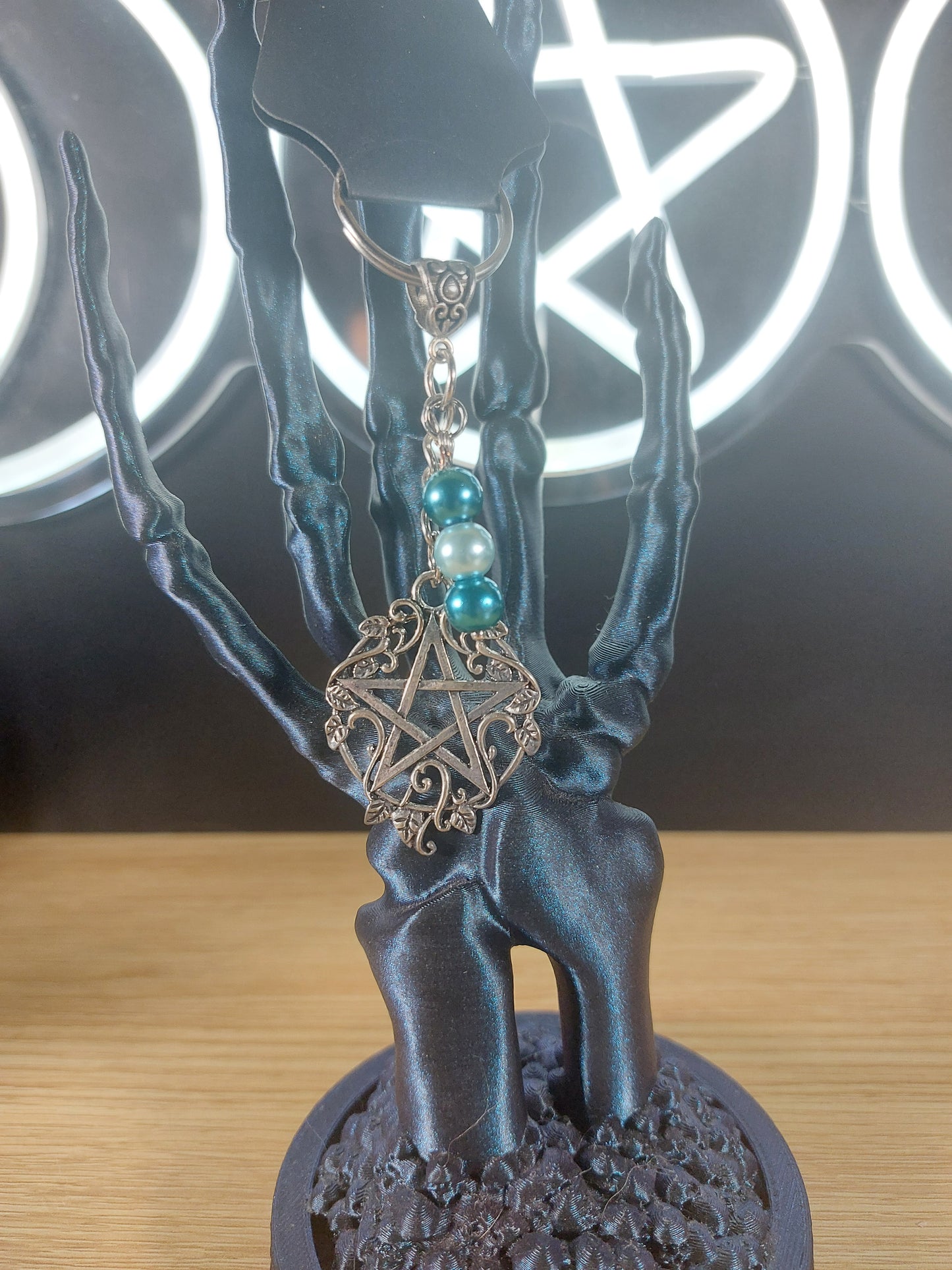 Large Pentagram with Glass Pearl Beads Keychain
