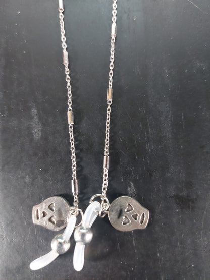 Silver Tone Eye Glass Chain with Skulls