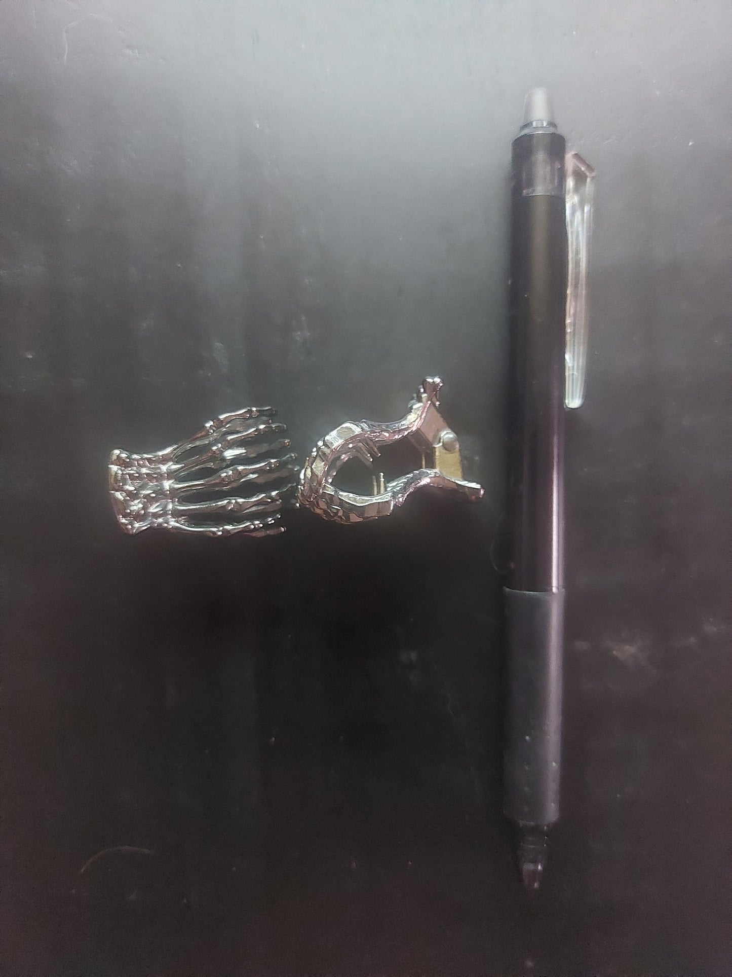 Gun Metal Tone Mini Skeleton Hand Hair Clip Set