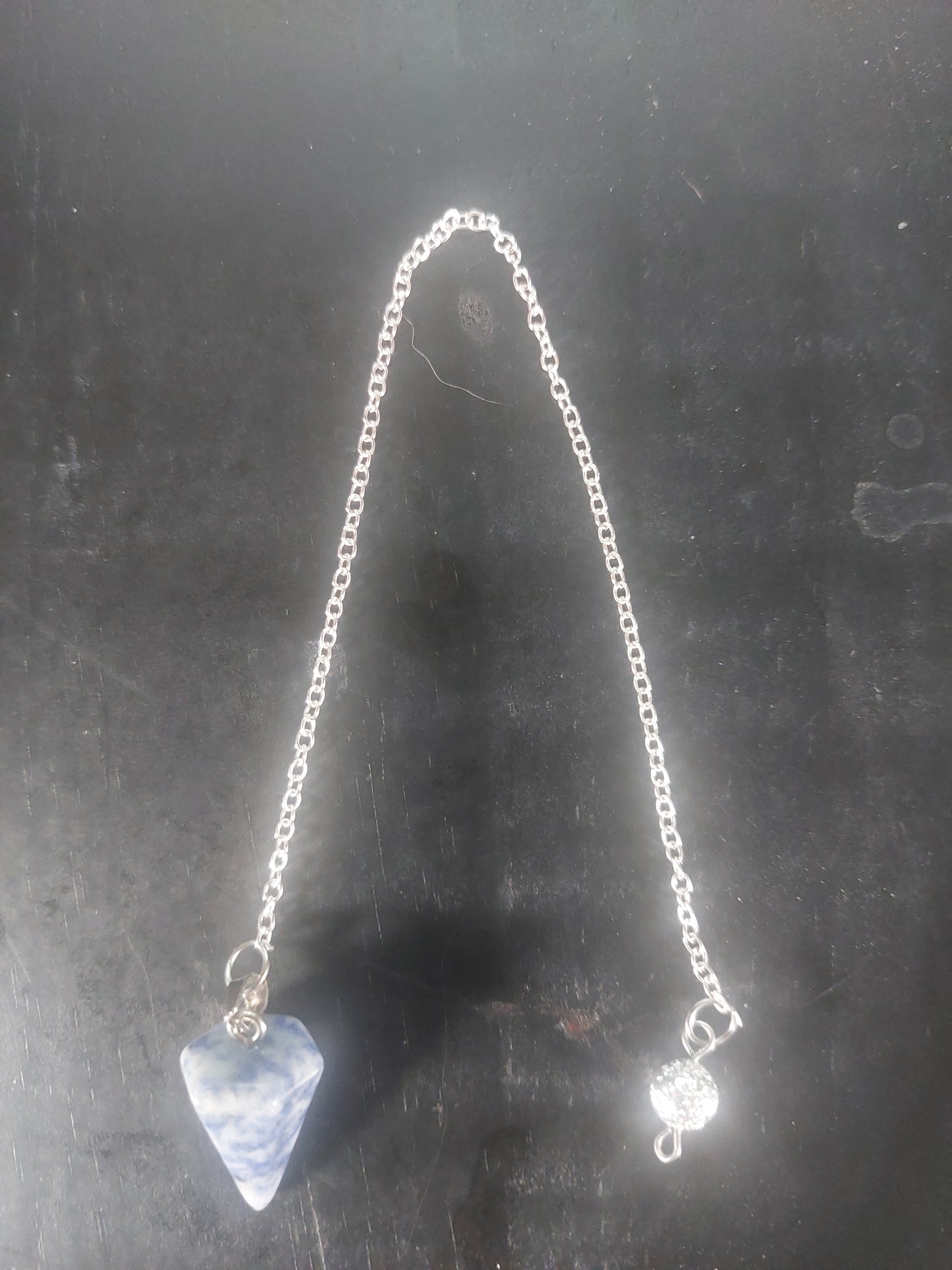 Blue Spot Jasper Pendulum on Silver Tone Chain