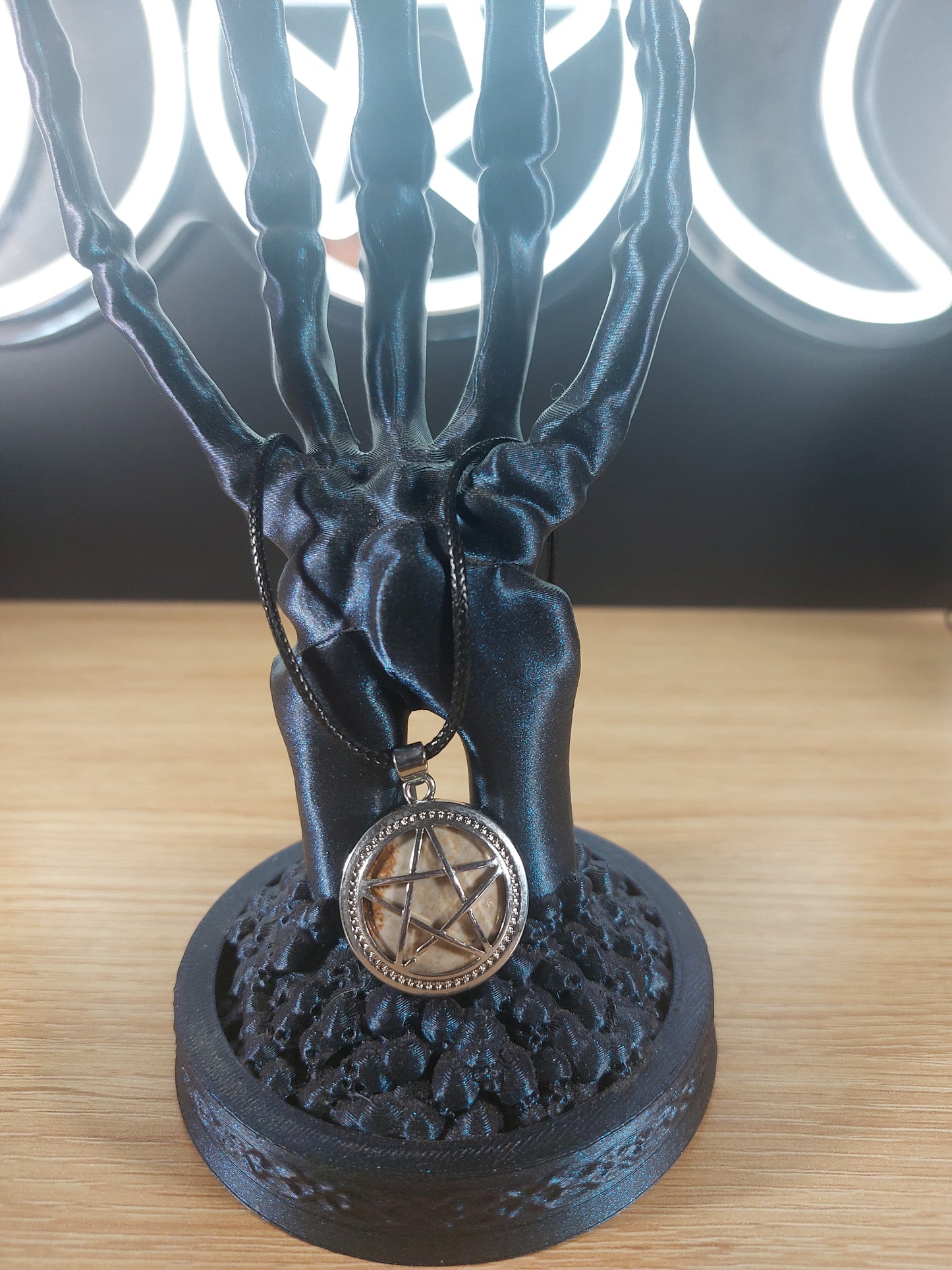 Picture Jasper with Silver Tone Pentagram  Necklace