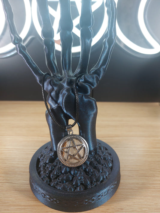 Picture Jasper with Silver Tone Pentagram  Necklace