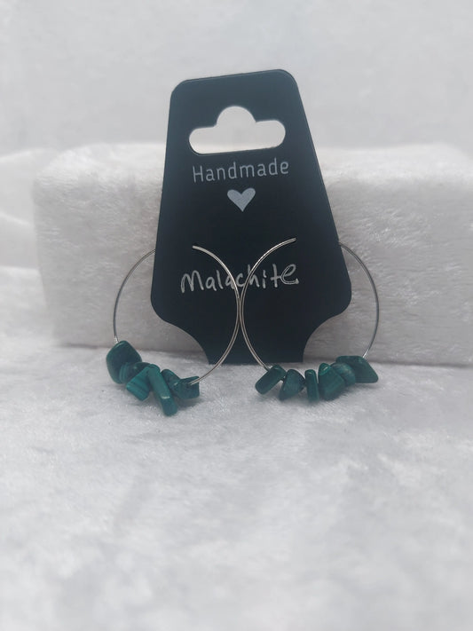 Malachite Chip Silver Hoops 1118Markets