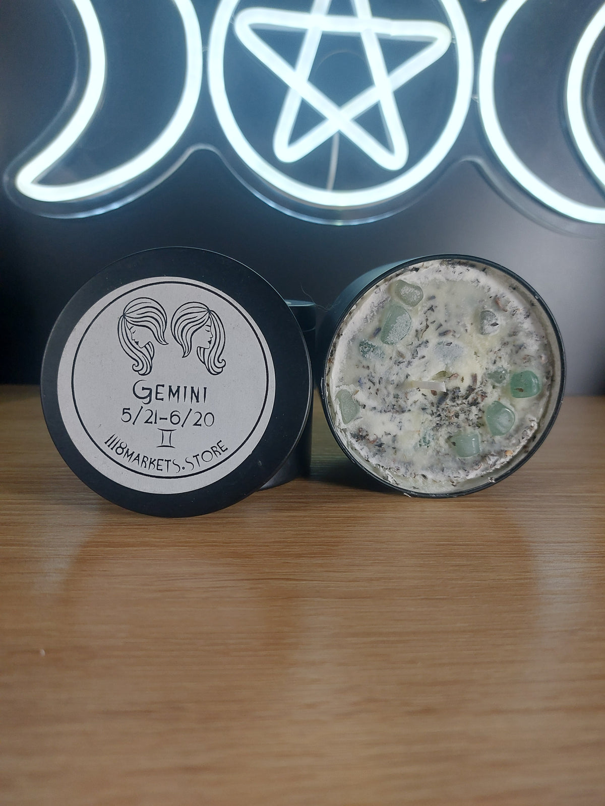 Large Gemini crystal & Herb Candle