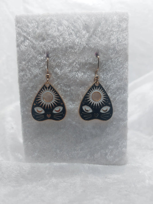 Gold Quija Planchette Cat Earrings 1118Markets