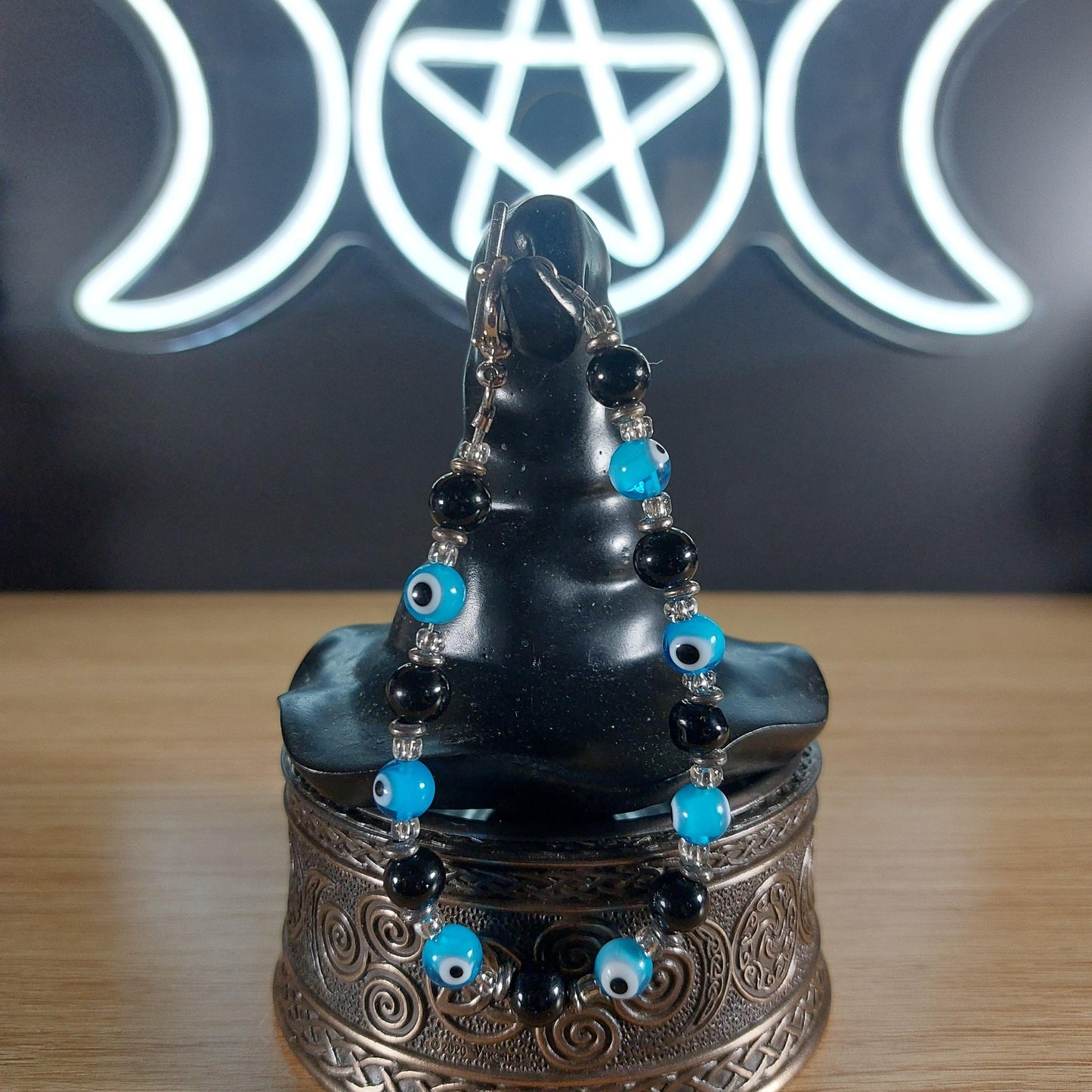 Obsidian with Blue Evil Eye Beaded Bracelet 1118 MARKETS & EVENTS