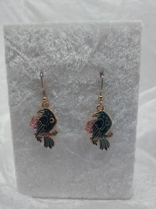 Gold Raven Crow on a Perch Earrings 1118Markets
