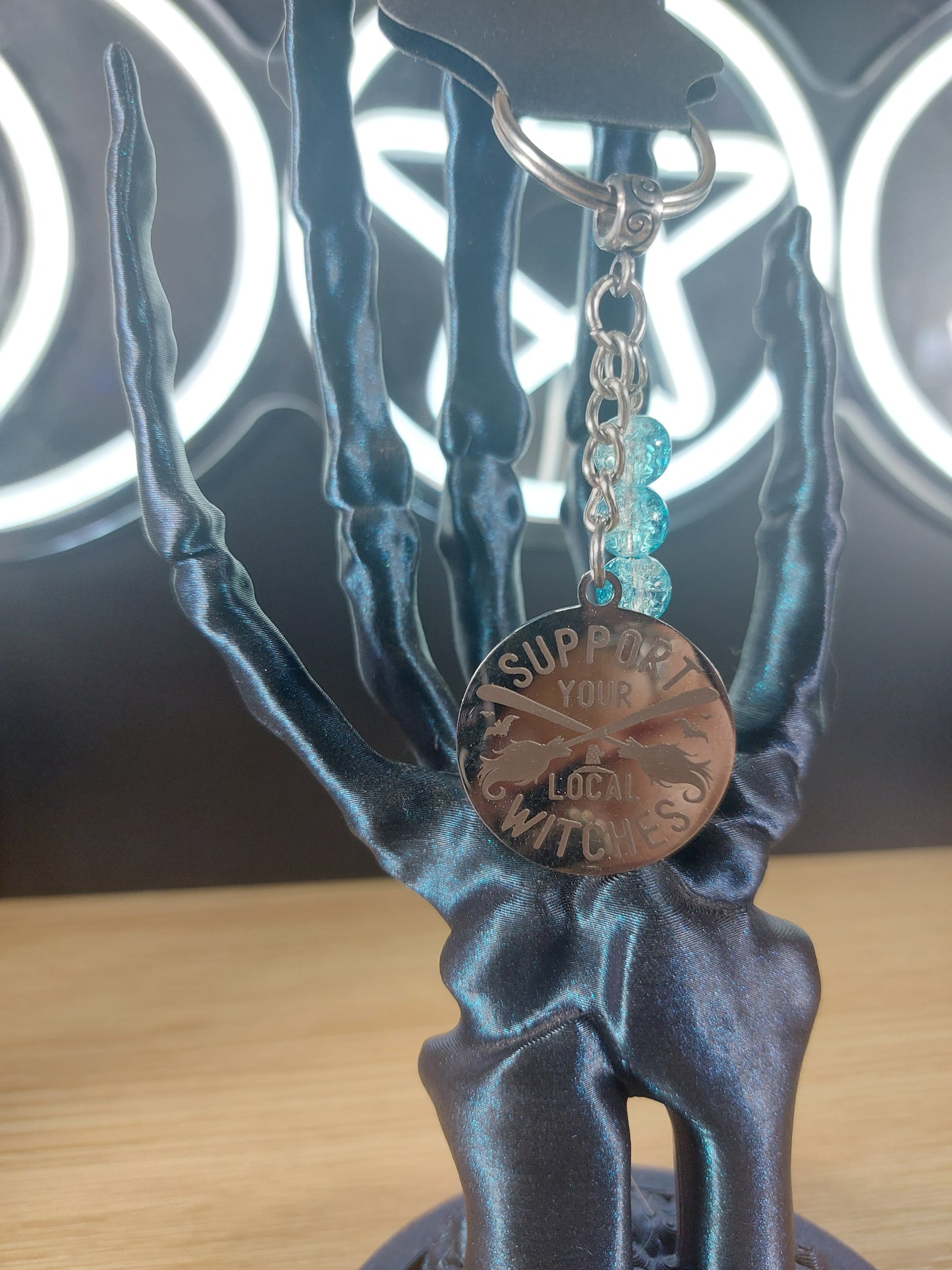 Support Your Local Witches Etched Medal with Glass Beads Keychain