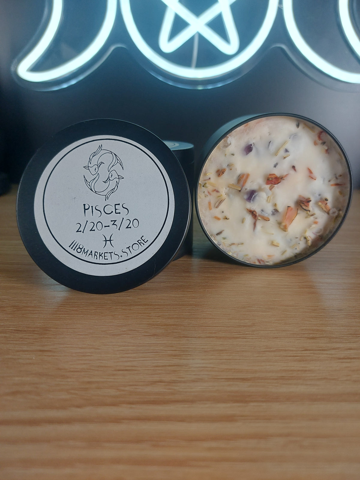 Large Pisces Crystal & Herb Candle