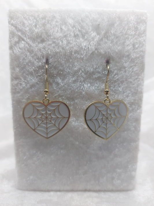 White Spider Web Hearts Gold Earrings 1118Markets