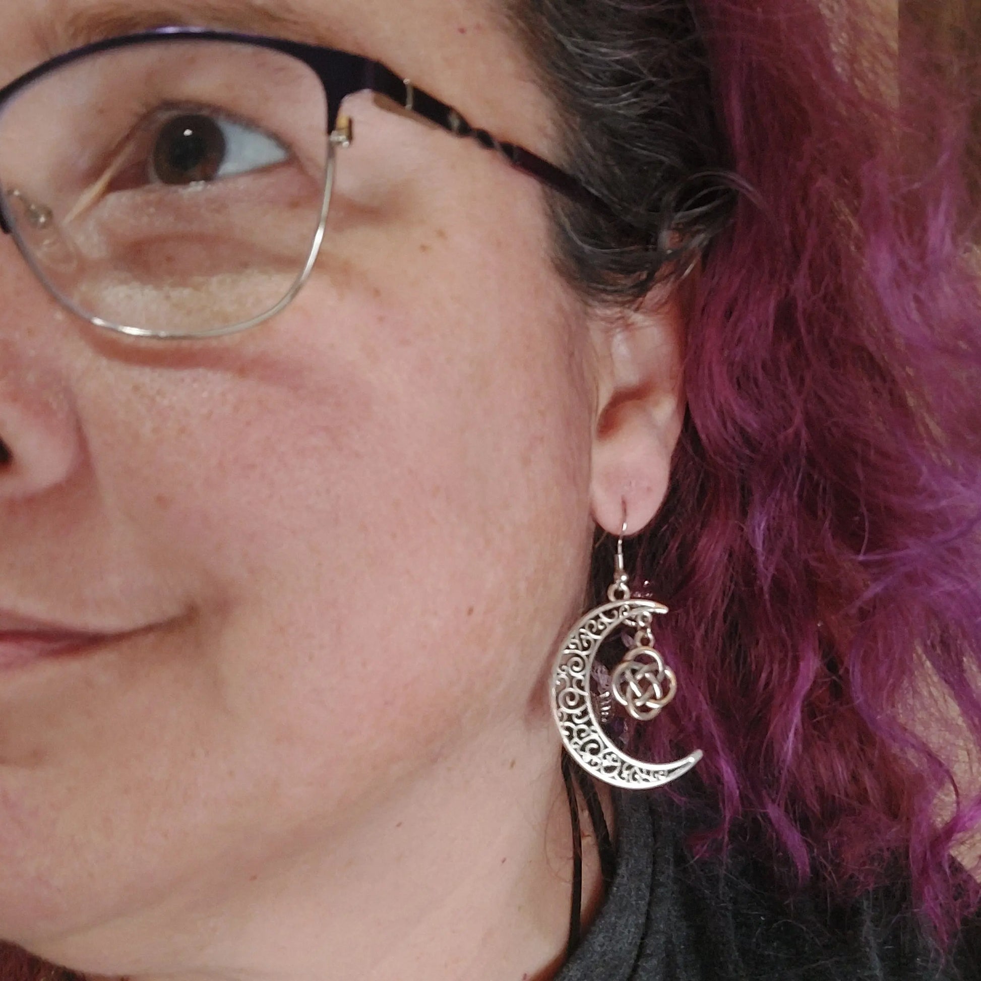Moon and Celtic Knot Earrings Silver - 1118Markets