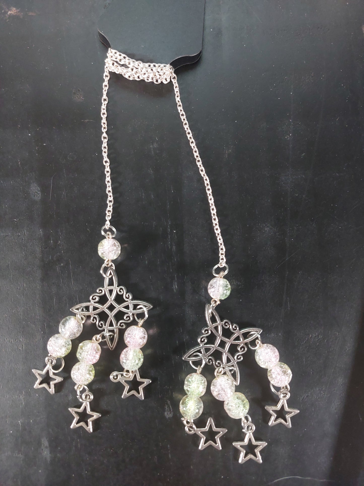 Silver Tone Witches Knot with Glass Beads and Star Charms