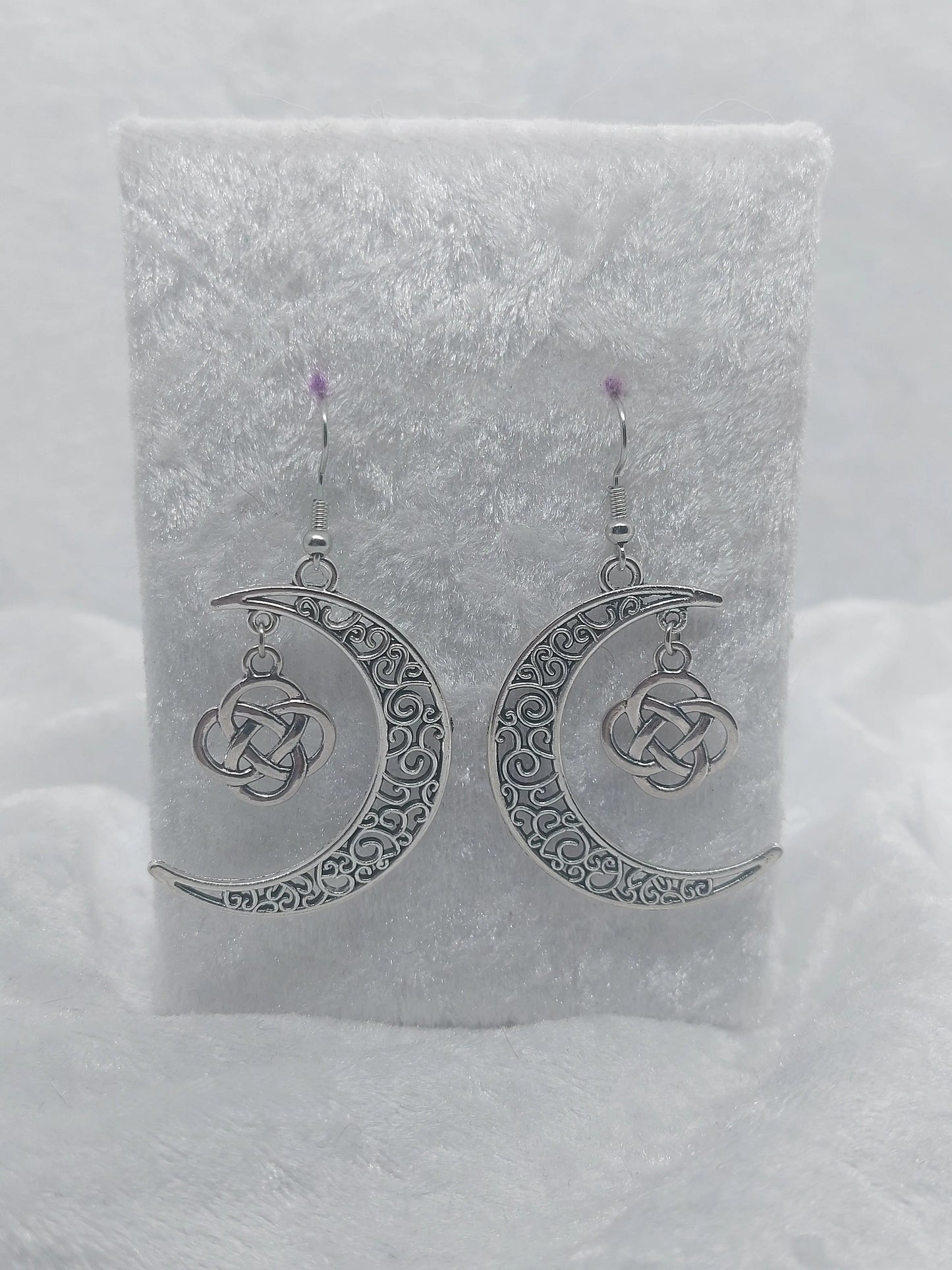 Moon and Celtic Knot Earrings Silver - 1118Markets