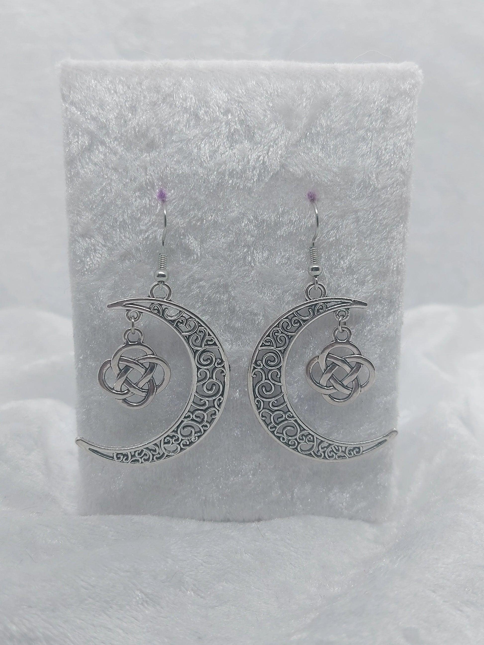 Moon and Celtic Knot Earrings Silver - 1118Markets