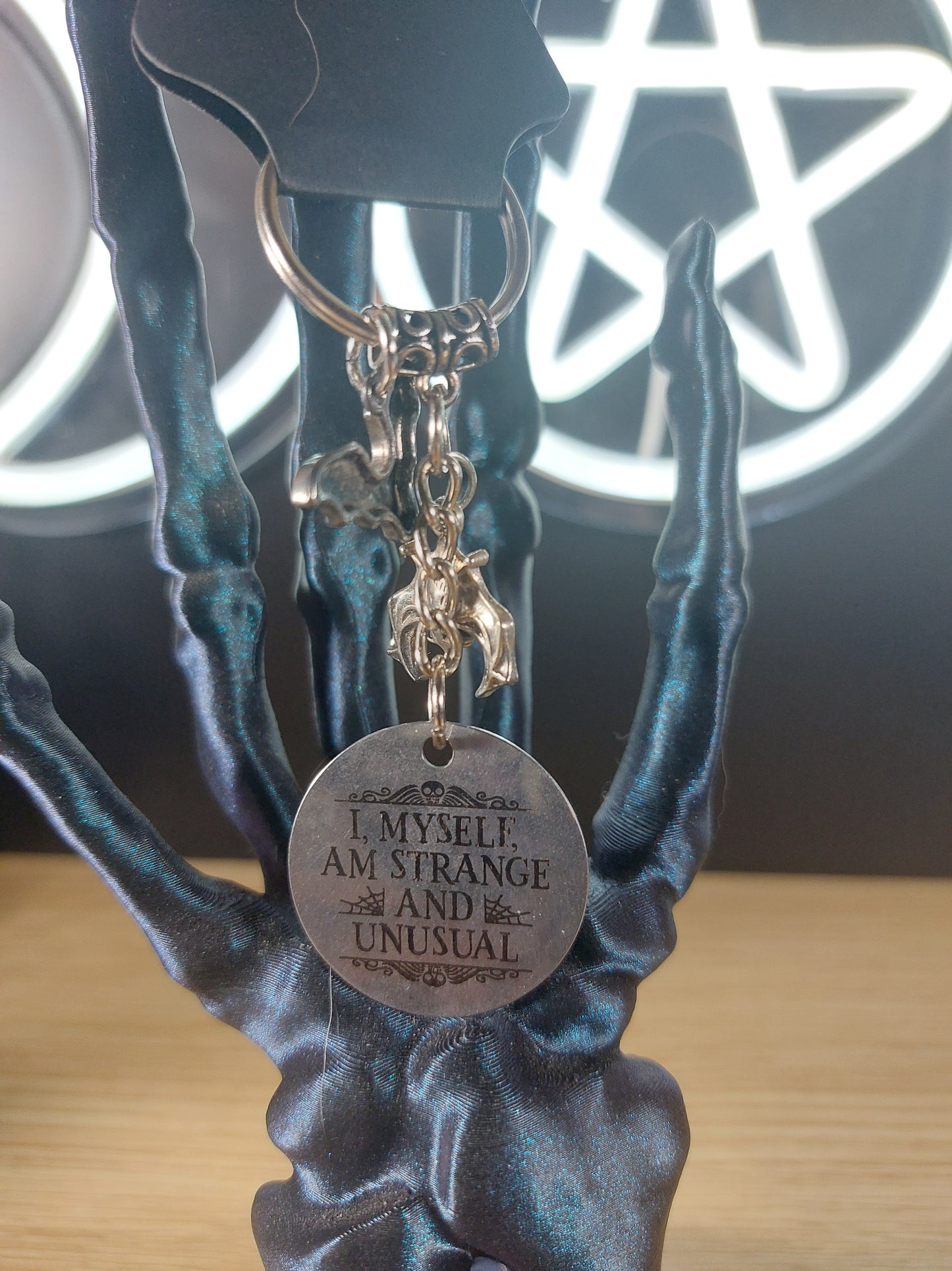 I Myself Am Strange and Unusual with 2 Bat Charms Keychain
