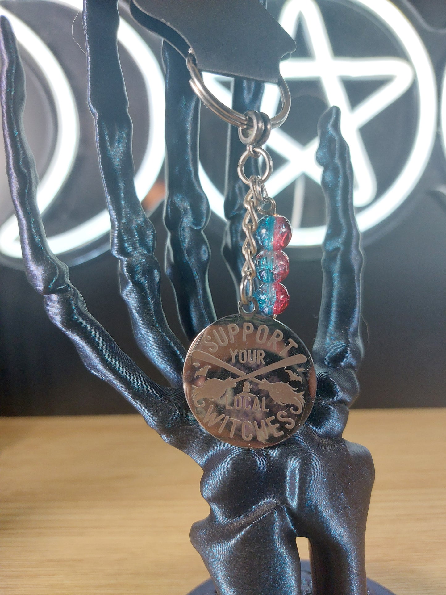 Support Your Local Witches Medal with Glass Beads Keychain