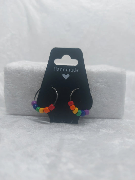 Small Rainbow Pride Beaded Hoop Earrings 1118Markets