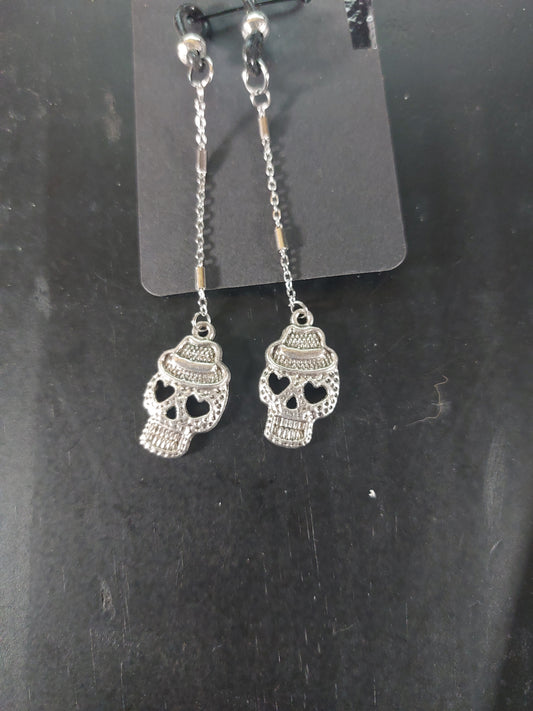 Silver Tone Eye Glass Charm with Skulls
