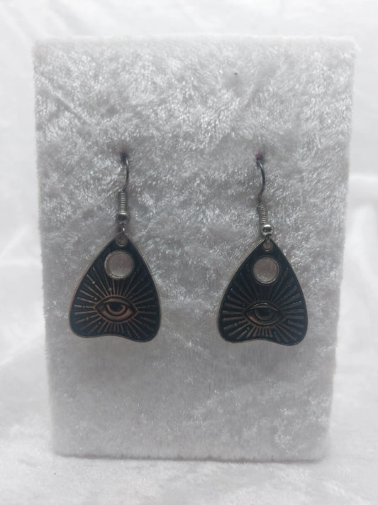 Dark Silver and Black Eye Quija Planchette Earrings 1118Markets