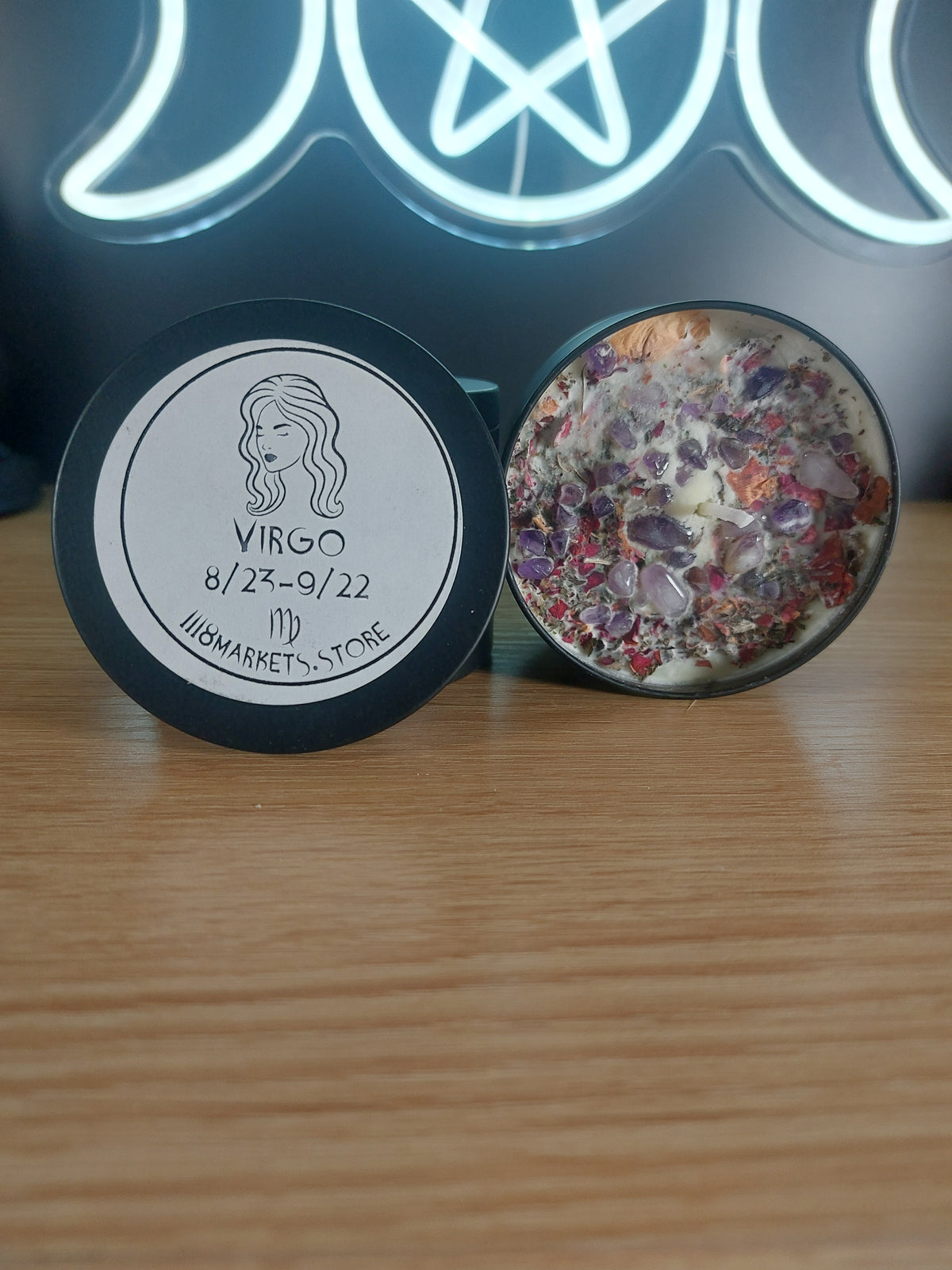 Large Virgo Crystals & Herbs Candle