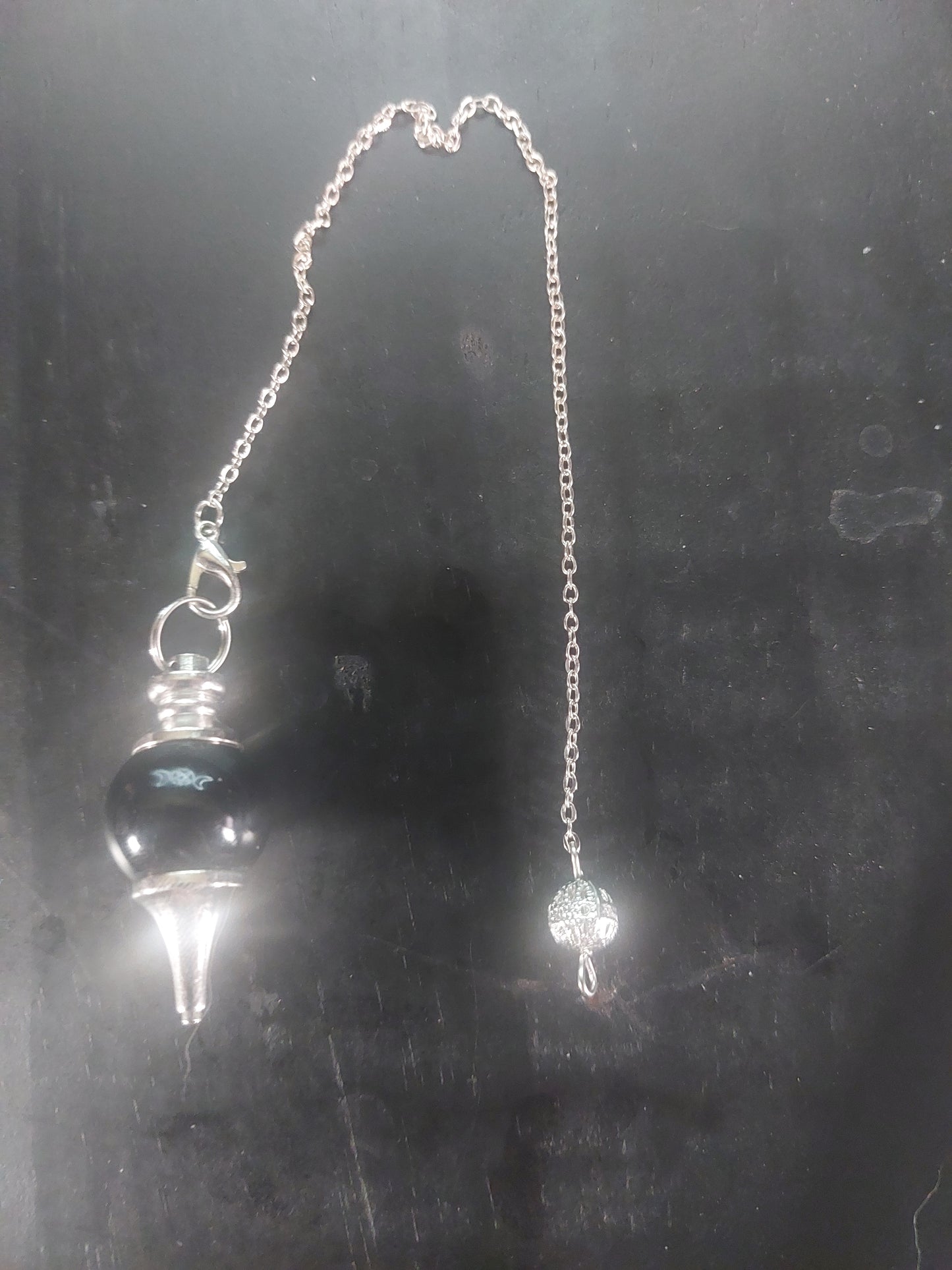 Black Obsidian Pendulum on Silver Tone Chain