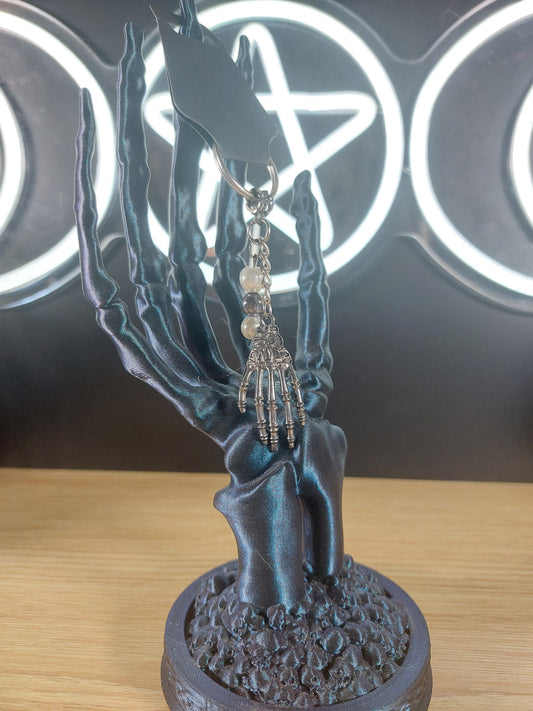 Skeleton Hand with Glass Pearl like Beaded Keychain