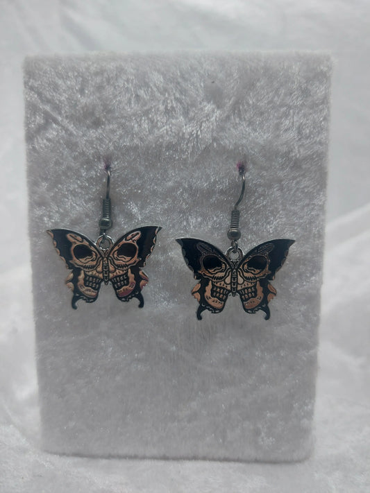 Silver Skull Butterfly Pointed Wings Earrings 1118Markets