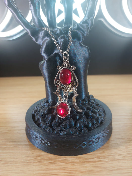 Gothic Silver Tone Moons with Red Accents