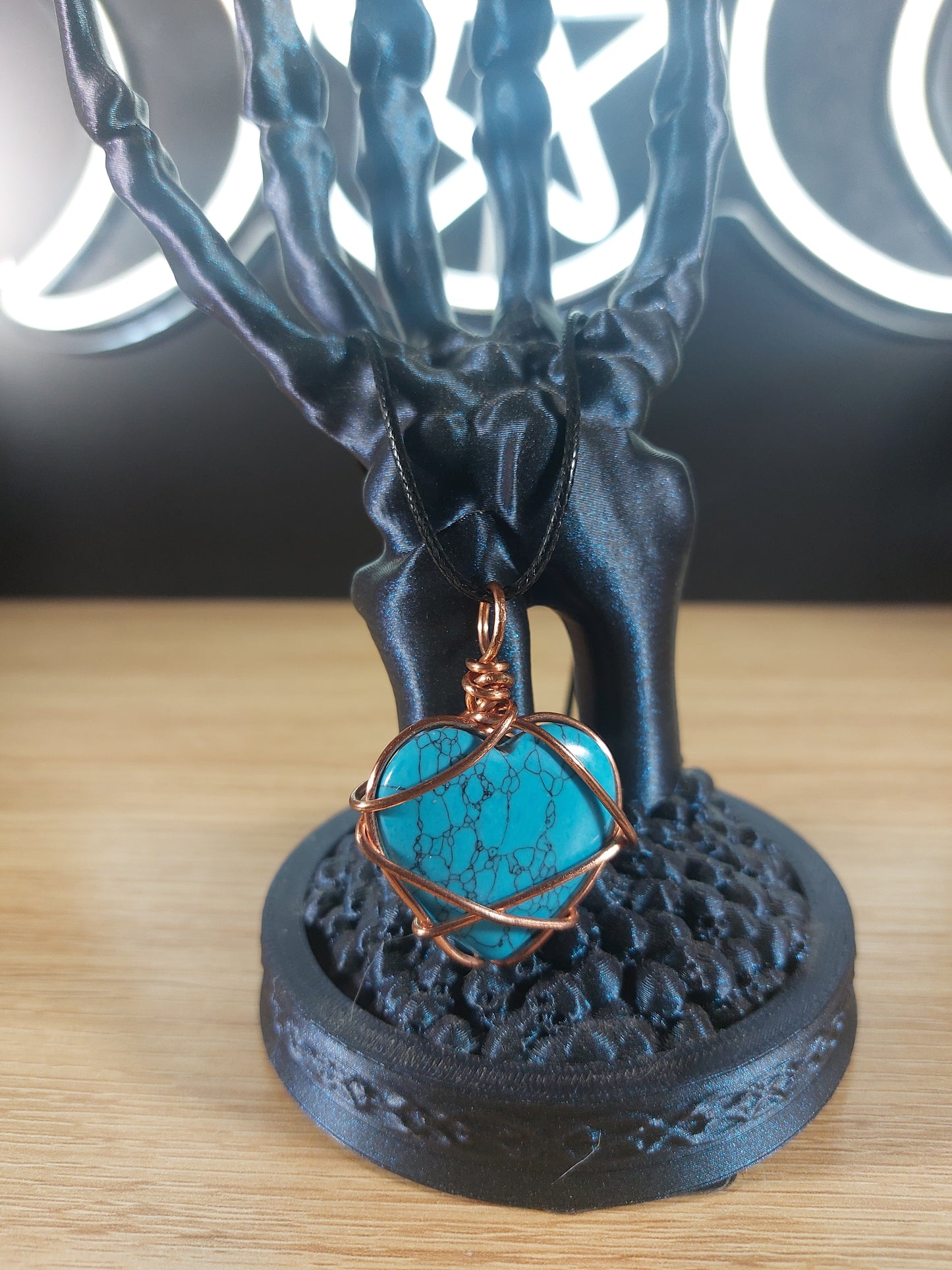 Dark Blue Turquoise Heart Copper Wrapped