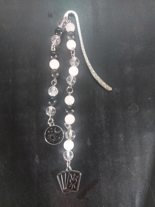 Rose Quartz Onyx and Clear Quartz Crystal Bookmark