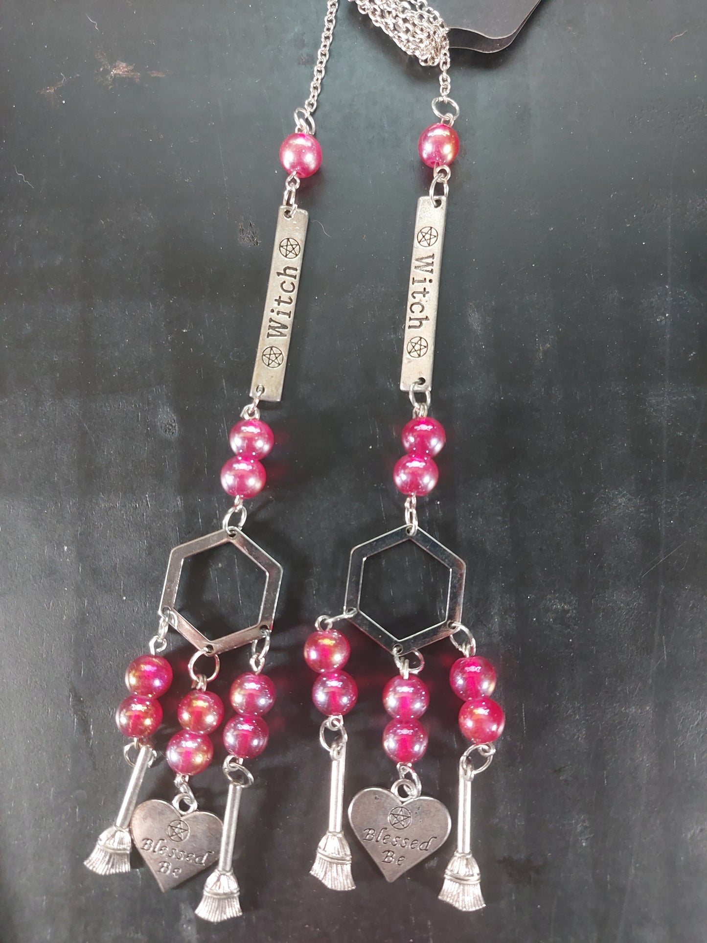 Red Glass Beads with Silver Tone Charms Car Mirror Charms