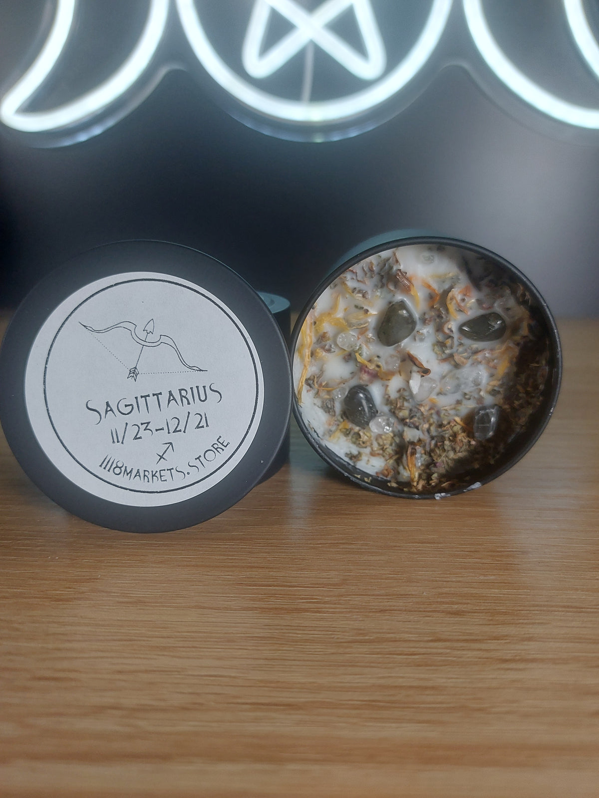 Small Sagittarius Crystal  & Herb Candle