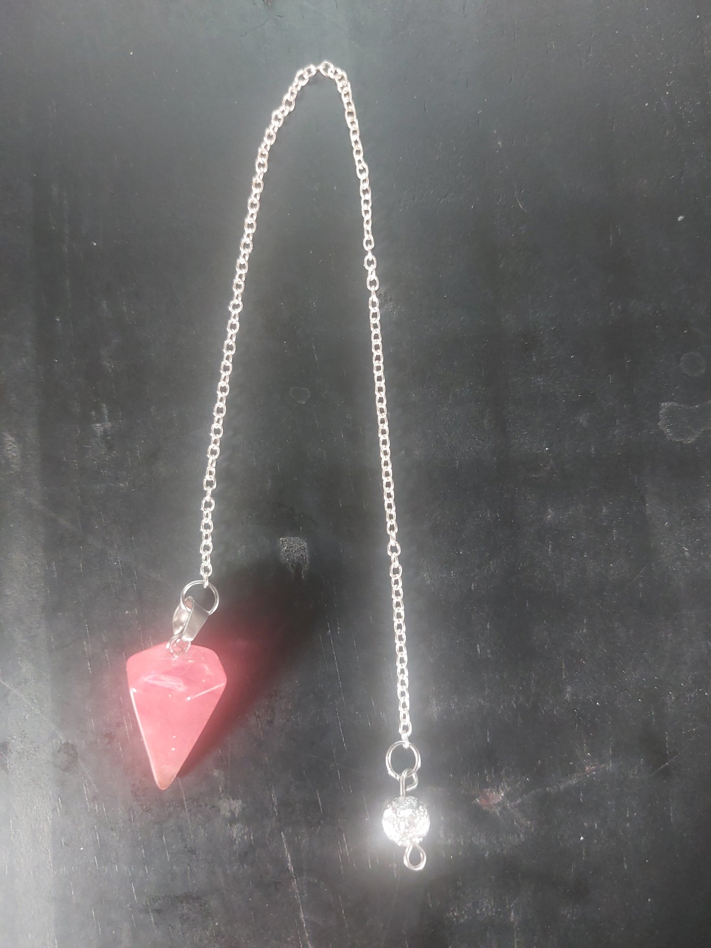 Strawberry Quartz on Silver Tone Chain Pendulum