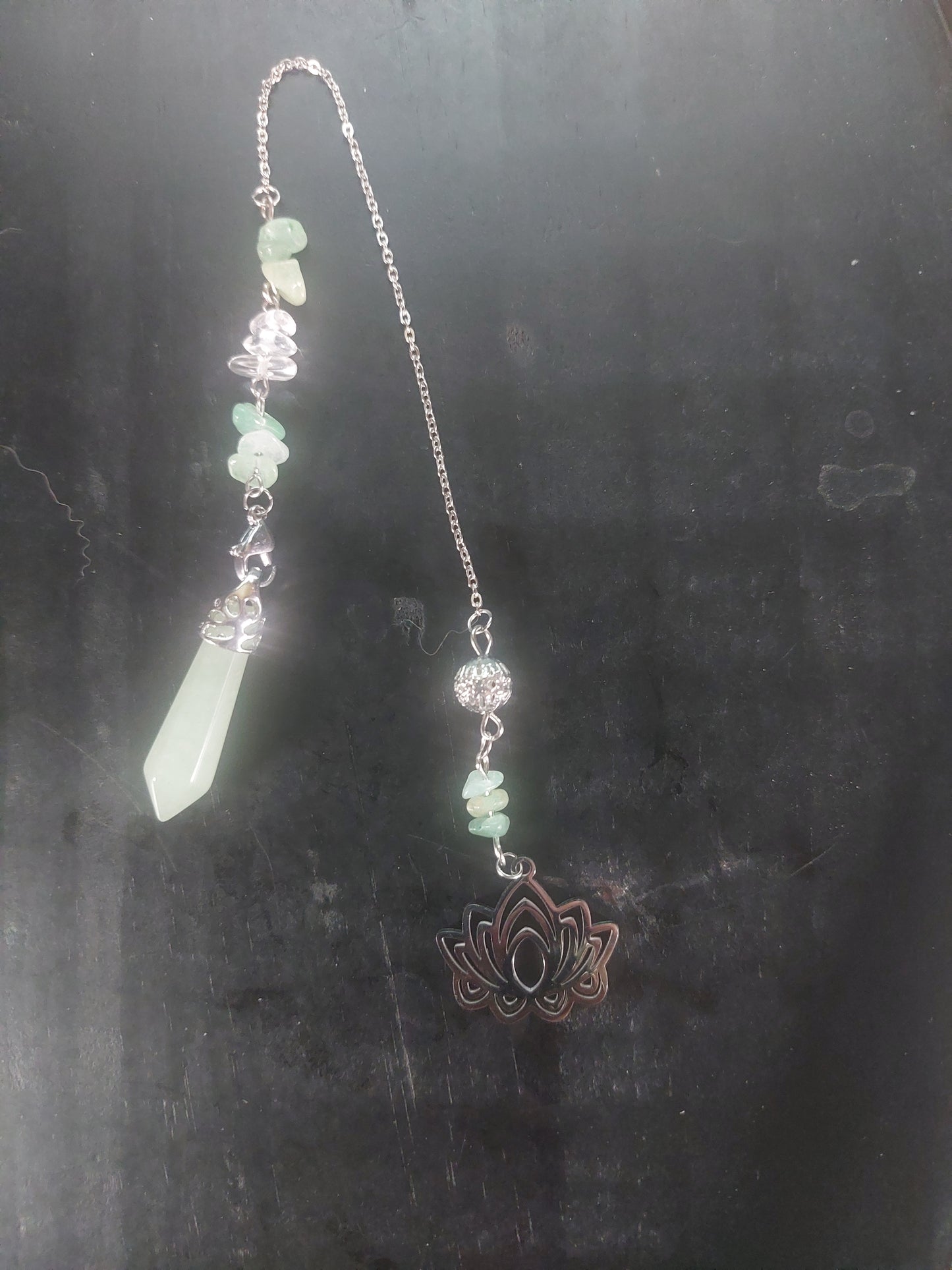 Green Aventurine Pendulum with Silver Tone Chain