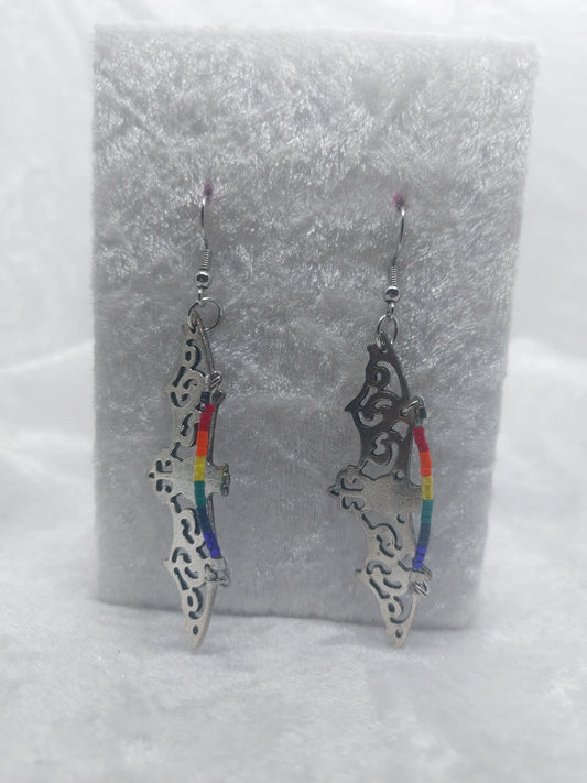 Silver Bat Rainbow Pride Beaded Earrings 1118Markets