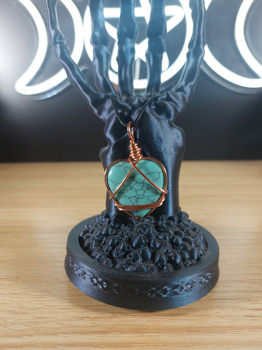 Light Blue Turquoise Heart Copper Wrapped Necklace