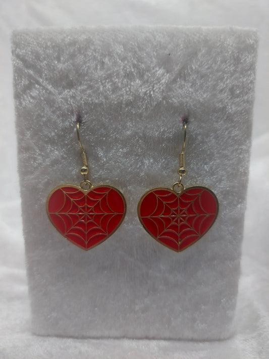 Red Spider Web Hearts Gold Earrings 1118Markets
