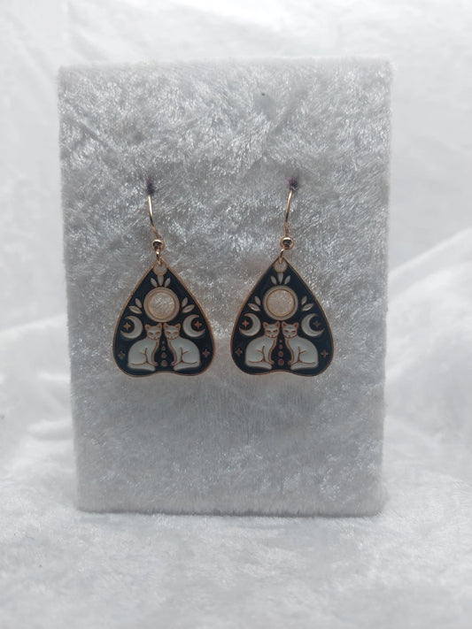 Gold Quija Planchette Double Cat Earrings 1118Markets