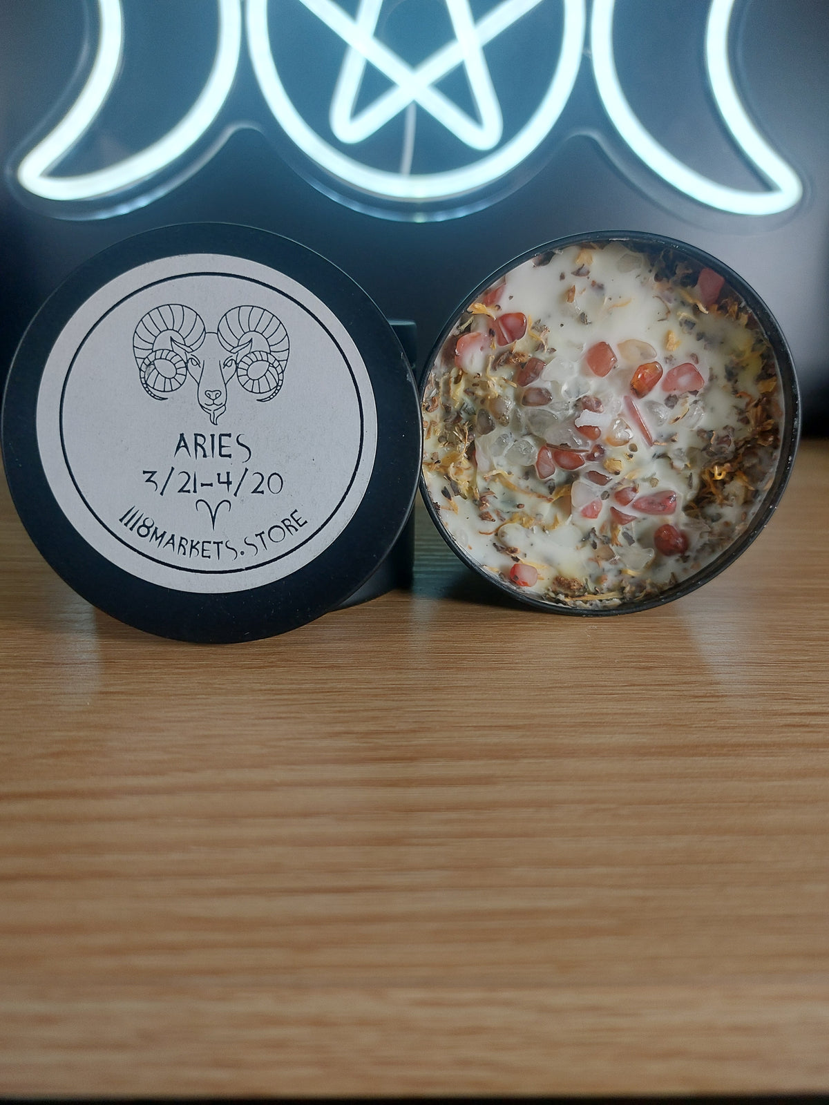 Large Aries Crystal & Herb Candle