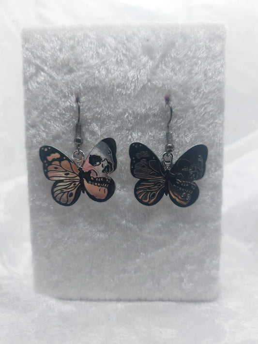 Silver Skull Butterfly Earrings 1118Markets