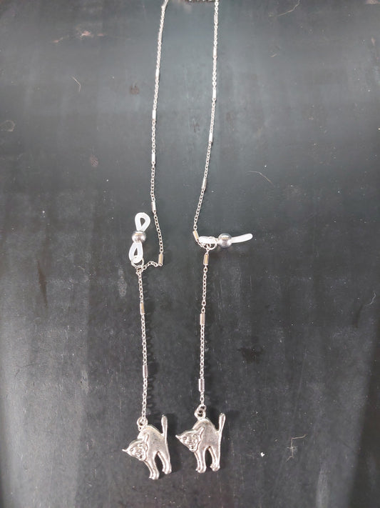 Silver Tone Eye glass Chain with  Cats