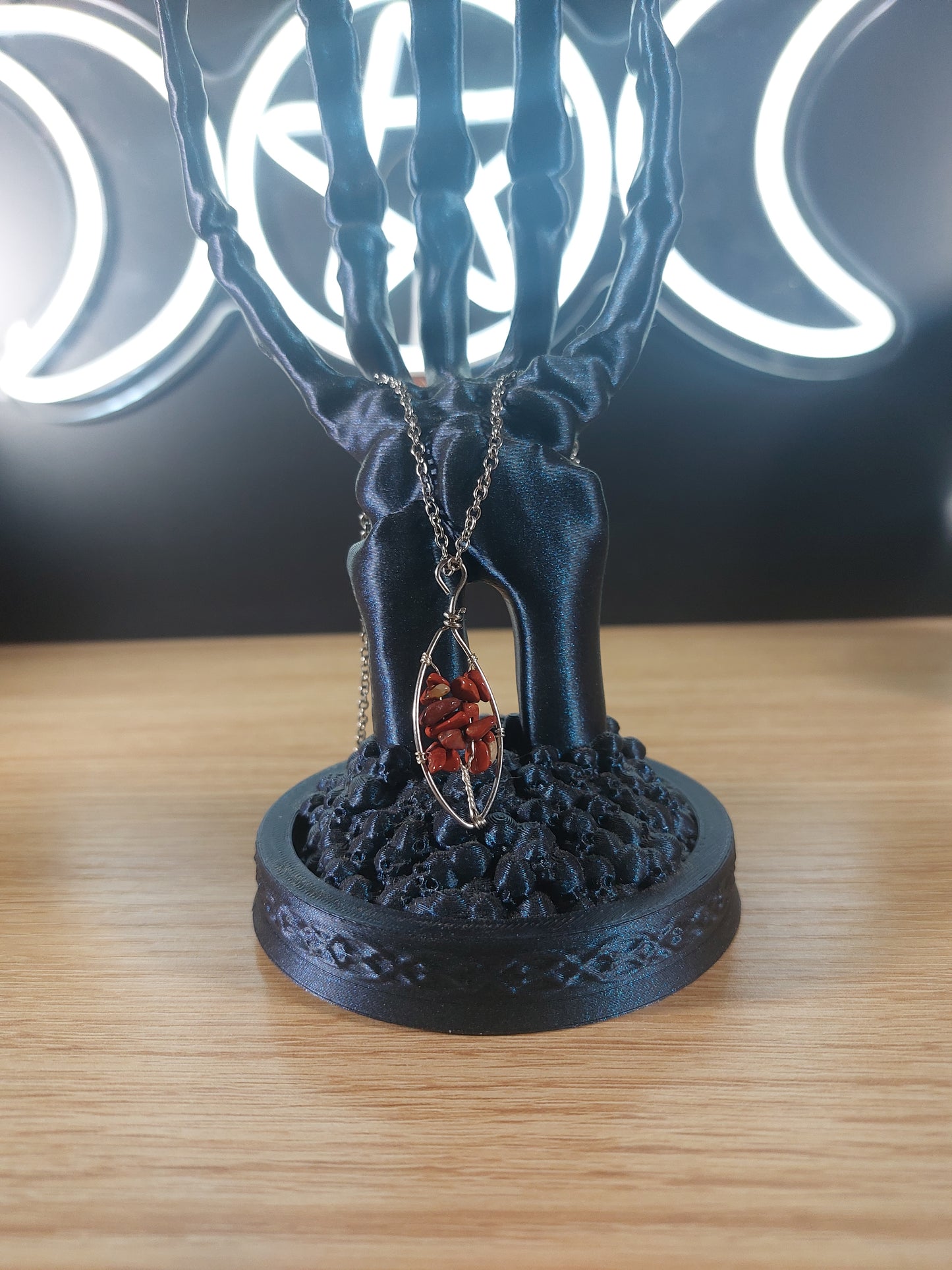 Red Jasper Tree of Life Style Silver Tone Wire Wrapped Necklace