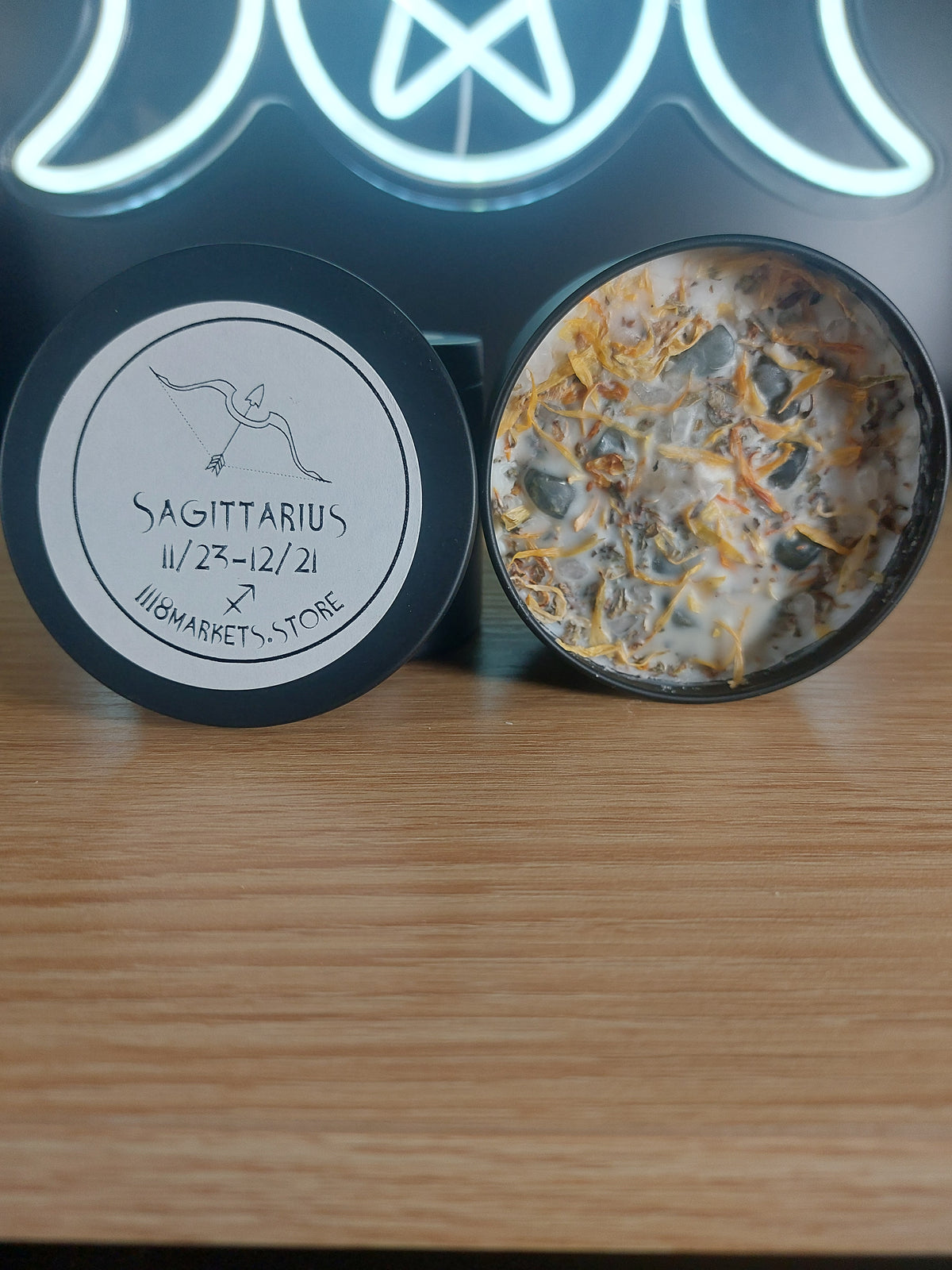 Large Sagittarius Crystal & Herb Candle