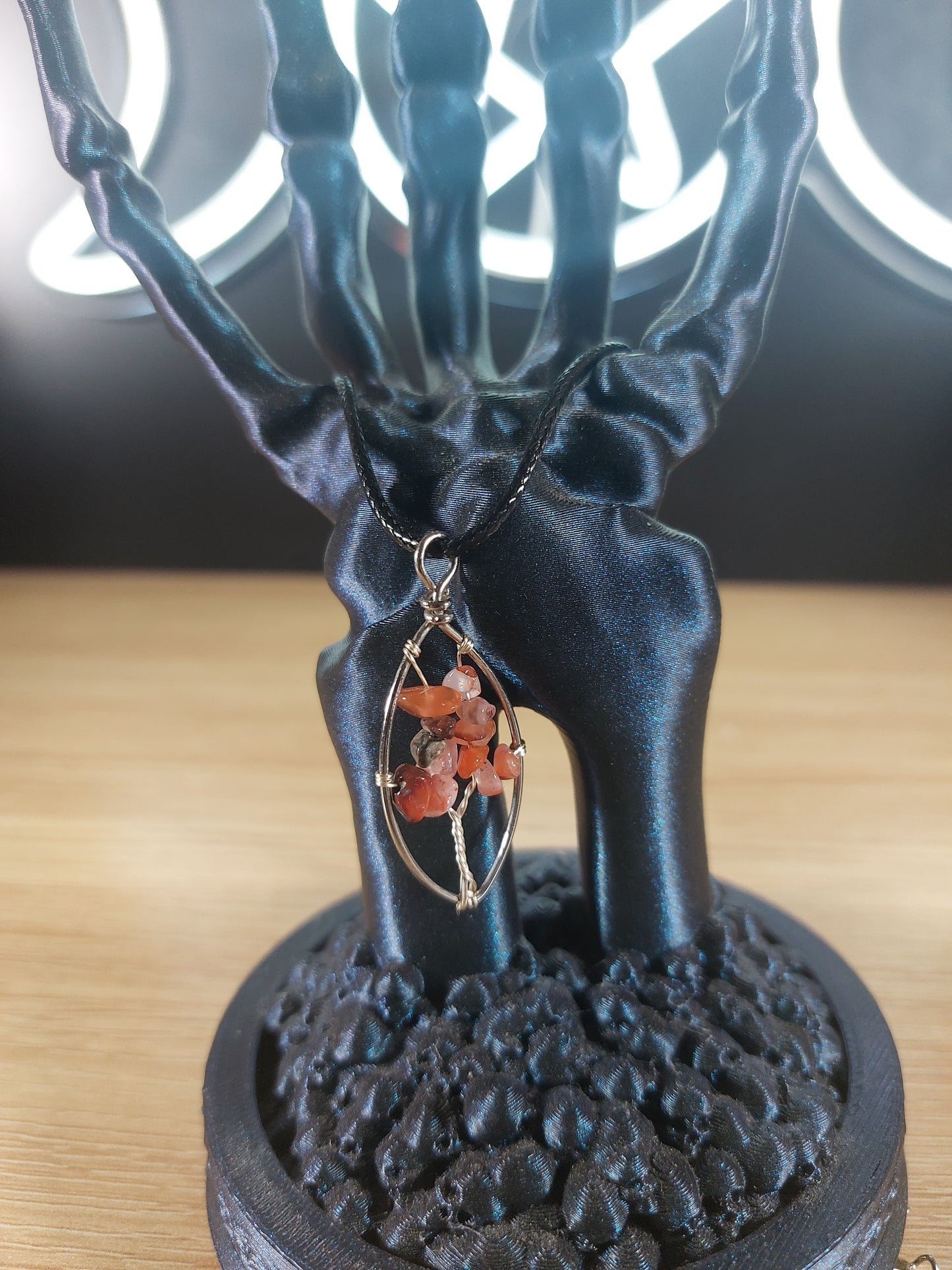 Strawberry Quartz Tree of Life Silver Tone Wire Wrapped Necklace