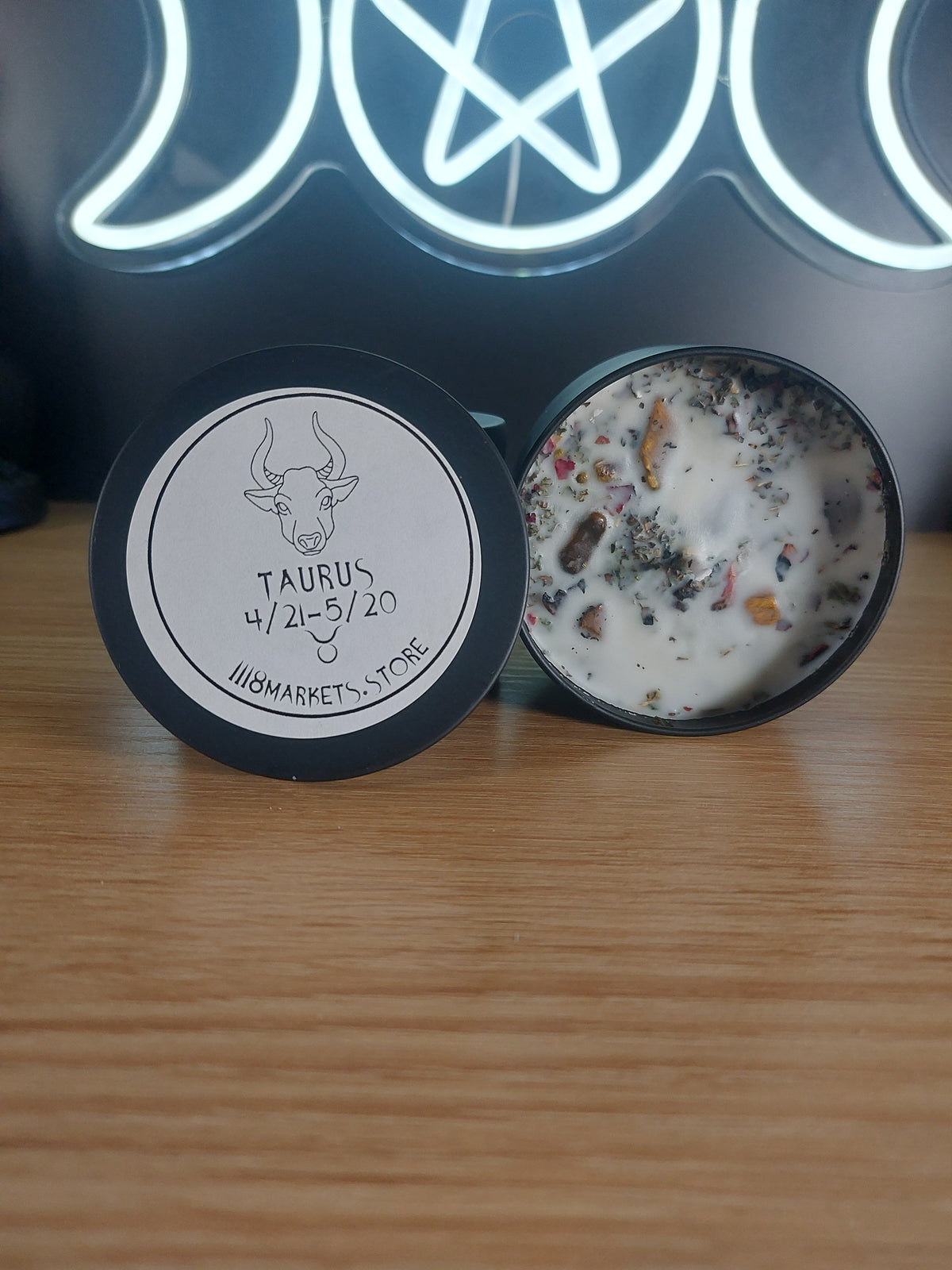 Large Taurus Crystal & Herb Candle