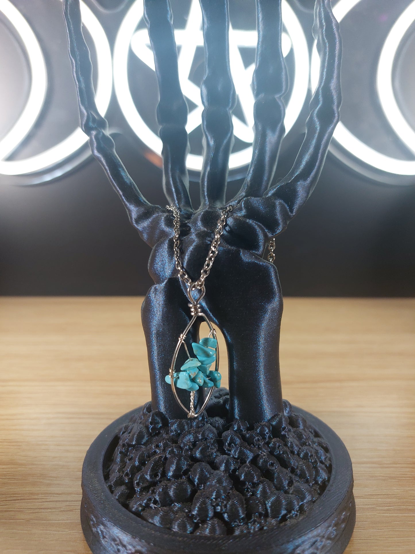 Turquoise Tree of Life Style Silver Wire Wrapped Necklace