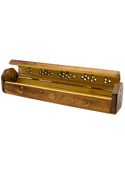 Brass Inlay Sun & Moon Coffin Incense Burner